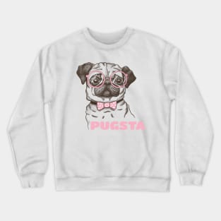 Pugsta - Hipster Pug Girl Puppy Dog Bow Tie & Glasses Crewneck Sweatshirt